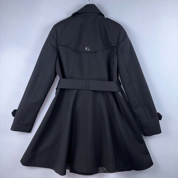 Trina Turk Juliette Flare Wool Trench Coat Womens Size 6 Tie Waist NG672K Black - Picture 6 of 15